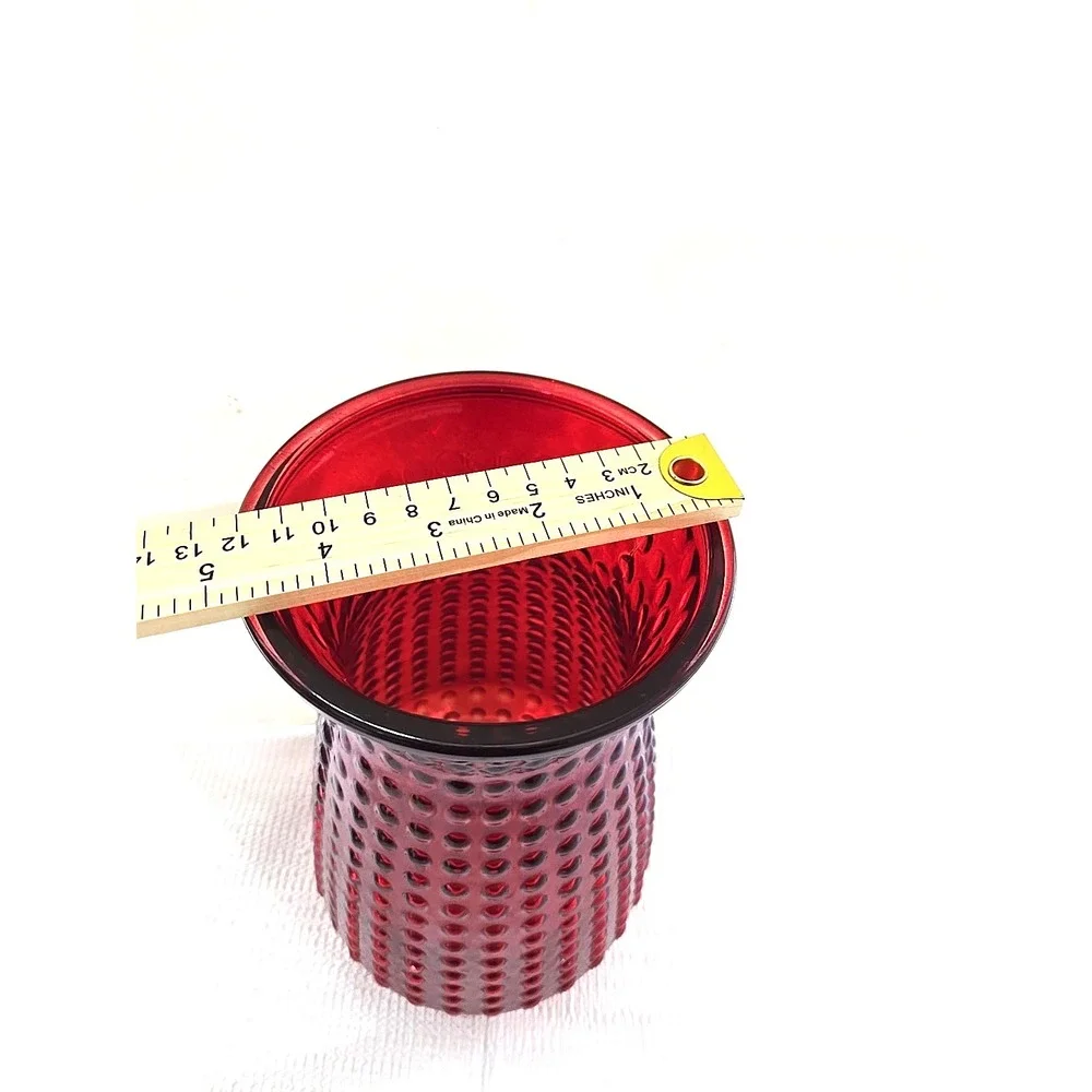 Vintage Red Hobnail Art Glass XL Dimpled Dot Pattern Mid-Century Decor